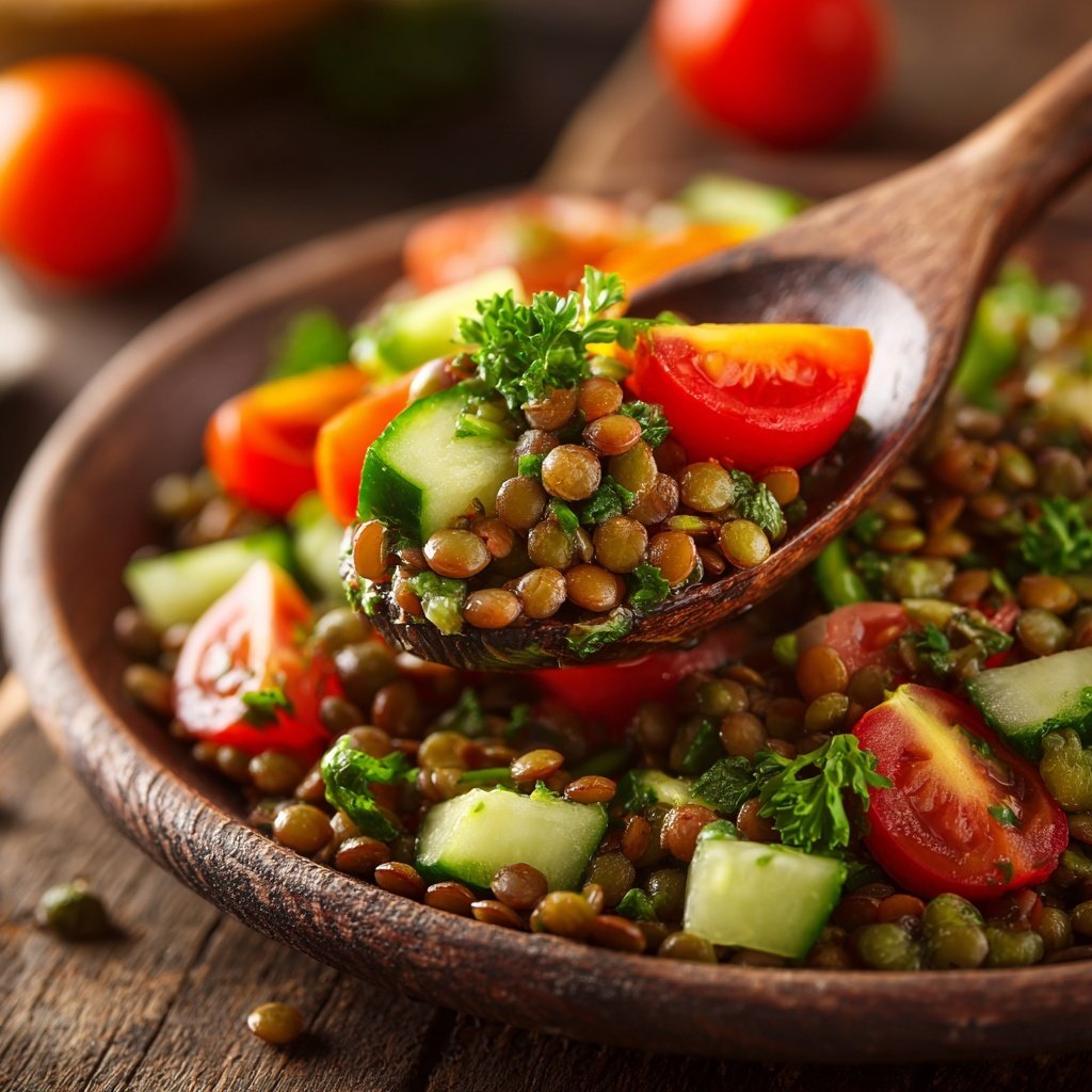 Healthy Lunch Lentil Salad with Lemon