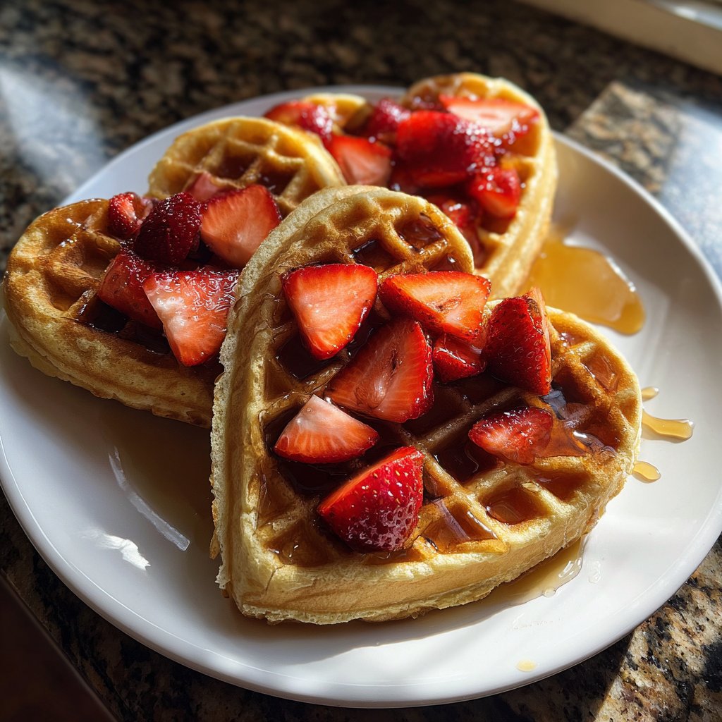 Valentine Breakfast Heart Shaped Waffles
