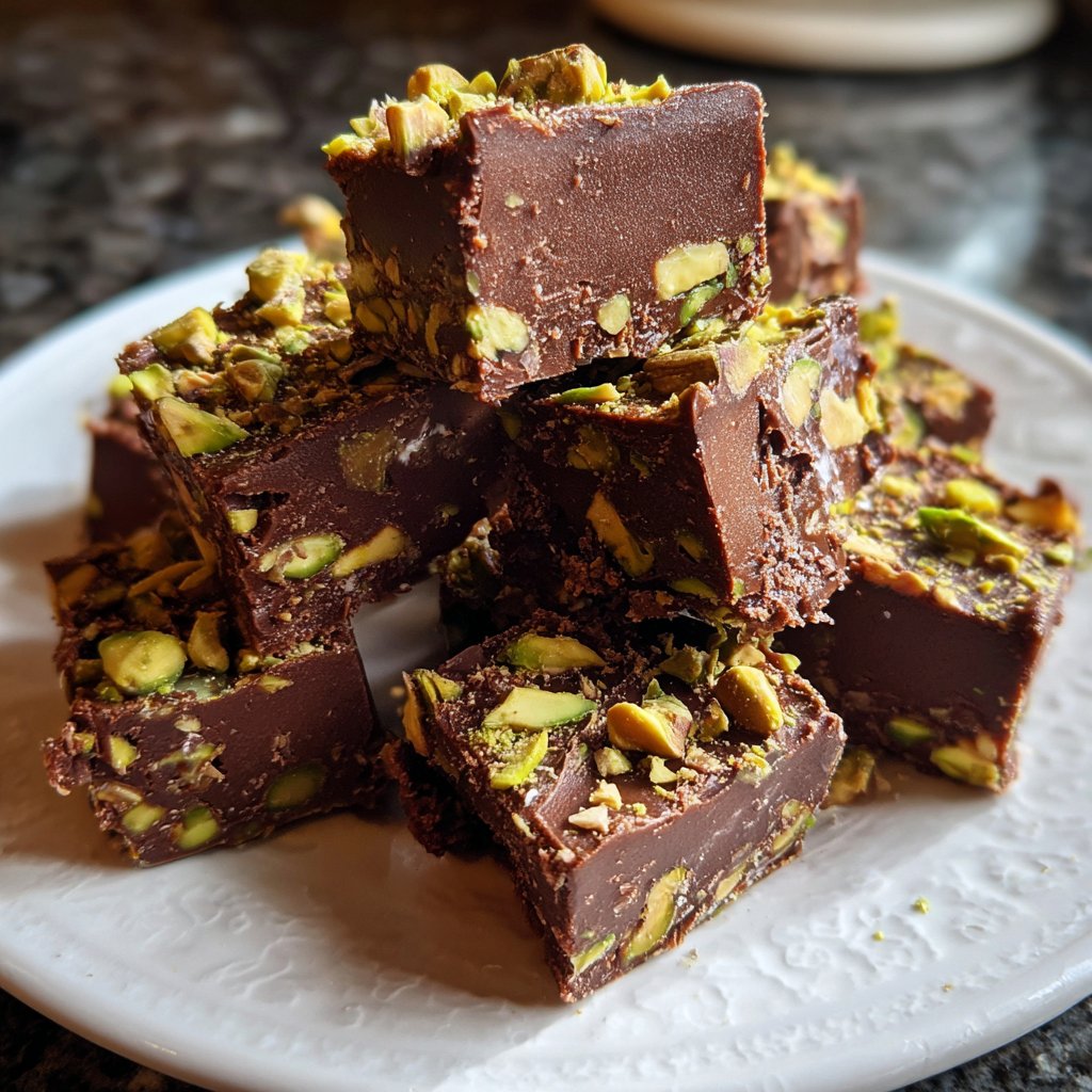 Chocolate Pistachio Fudge Bites
