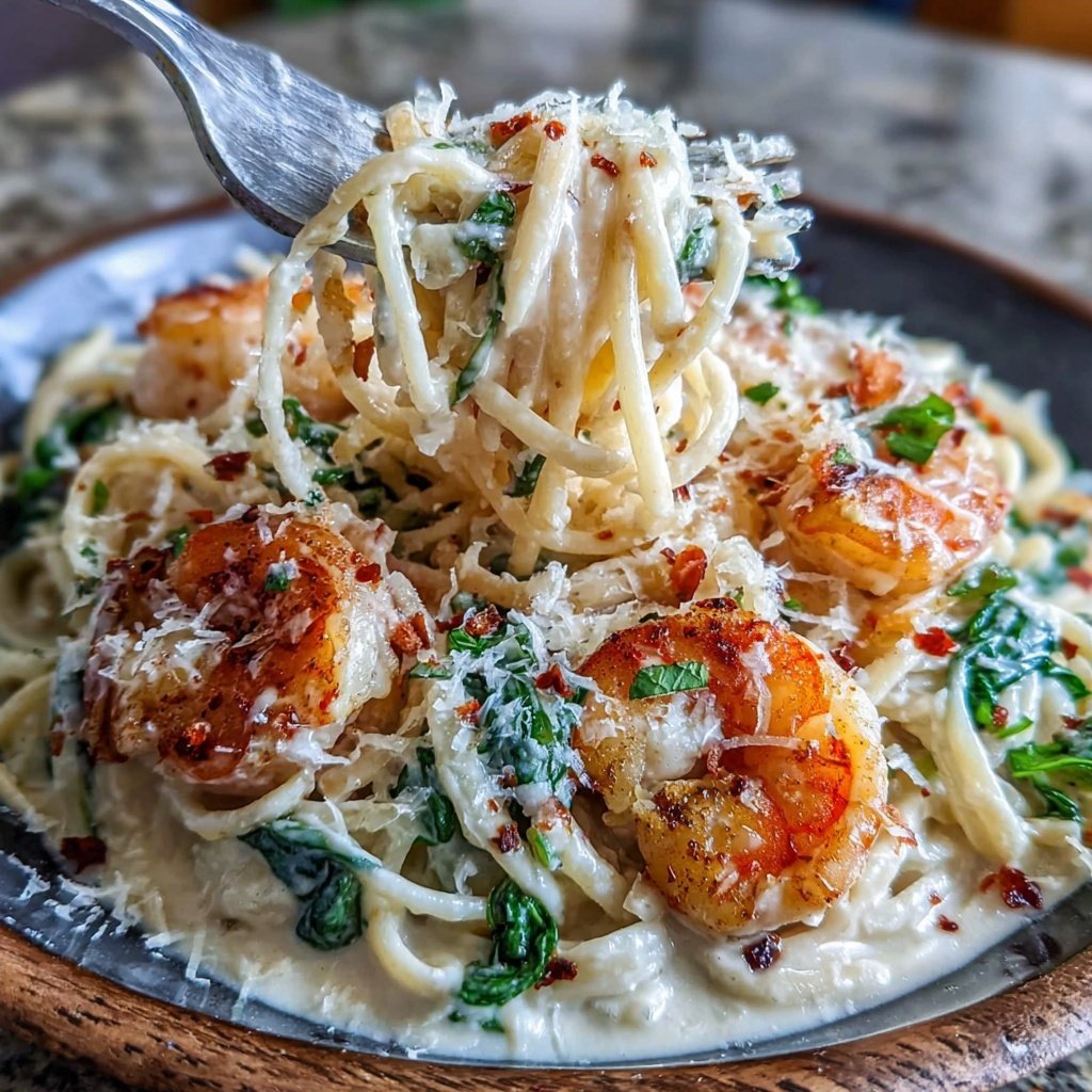 Shrimp And Spinach Alfredo Pasta